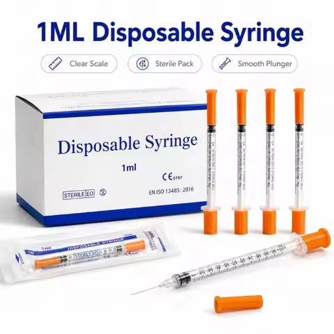 0.5/1ML Disposable Plastic Veterinary Syringe Sterile Insulin Syringe with Orange Cap Needles for Pe