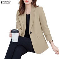 ZANZEA Women's Work Blazer - Solid Color, Long Sleeve Button-Up
