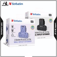 Verbatim Wall Outlet Extender Flat 3 Outlets PD & QC3.0 / 3 Socket  Flat Wall Outlet Extender