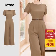 Lovito Elegant Jumpsuit Pleated Commute Spring/summer Brown Jumpsuit for Women L183AD387 Lovito Jump