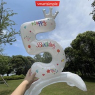 SMARTSIMPLE 32Inch Birthday Anniversary Numbers Balloons with Crown Party Decoration White Number St