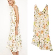 White Floral Asymmetric Chiffon Midi Dress 80117 (TENC)