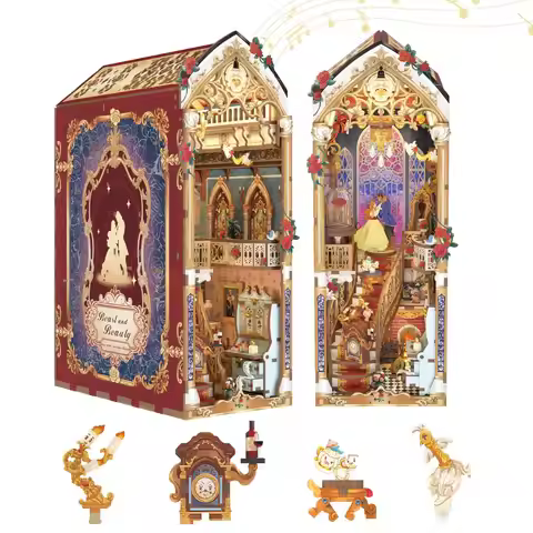 3D Pop-Up Wooden Book Stand Tracing Lost City DIY Assembly Cottage-Style Book Holder Handmade Model 
