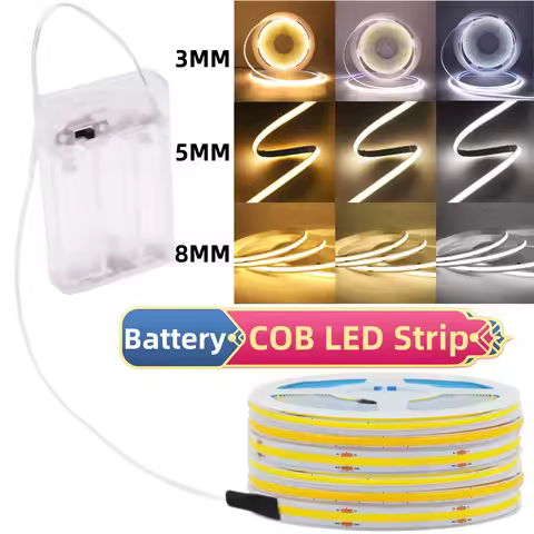 AA Battery Box 5V COB LED Strip 3MM 5MM 8MM 320LEDs/M High Density Flexible RA90 3000K 4000K 6000K F