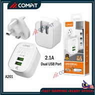 LDNIO A201 Travel Adapter 5V 2.4A 2USB Output Port Fast Charging 3pin Universal Adapter + FREE USB D