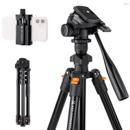 Toho K&amp;F CONCEPT Portable Camera Tripod Stand Aluminum Alloy 162cm/63.8in Max. Height 3kg/6.6lbs Load Capacity Photography Travel Tripod with Phone Holder Carrying Bag for DSLR Ca