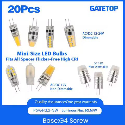 20PCS G4 LED COB Lamp 1.2W 2W 3W COB LED Bulb AC/DC 12V Lampada 3000K 4000K 6000K LED COB Chandelier