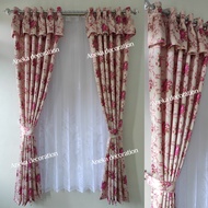 Gorden poni / hordeng shabby blackout motif bunga jendela pintu minimalis warna ungu murah kamar rua