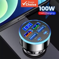 88W 6-Port USB Chargers QC3.1 Fast Charging With Digital Display Lighter Plug