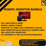 MINIPC & 24' MONITOR BUNDLE: RYZEN 5 5600G, ADATA XPG SX8200 PRO SSD, 16GB 3200MHZ DDR4 RAM, WIFI & 