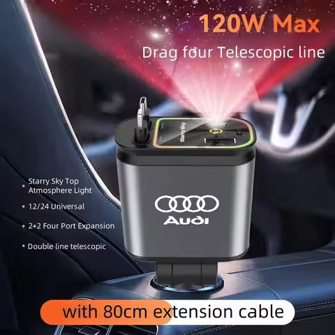 120W Retractable Fast Car Phone Charger With Star light USB C Power Adapter For Audi S5 S6 S7 S4 S8 