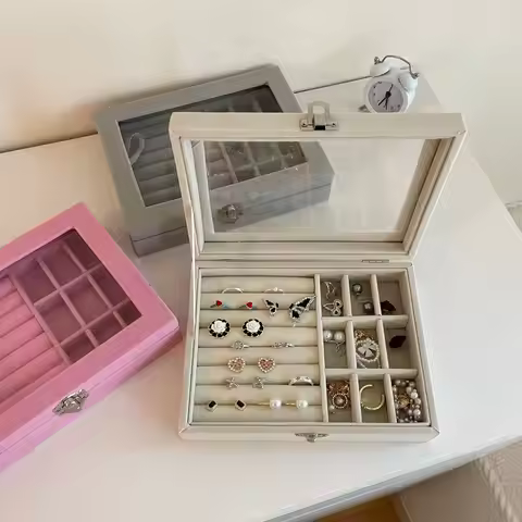 Jewelry Storage Box Earring Ring Necklace Organizers Storage Transparent Jewlery Holder Display Box 