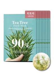 BRING GREEN TEA TREE 90% Fresh Sheet Masks (10 Count) | Daily Skincare Routine, Facial Mask Sheet fo