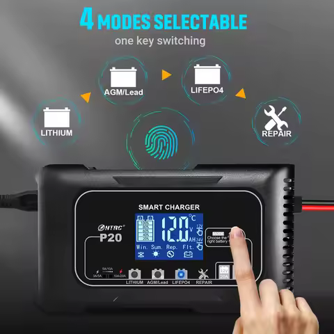 P20 Automotive and Motorcycle Battery Charger 12V 20A 24V 10A Lead-Acid Battery AGM Charger HTRC