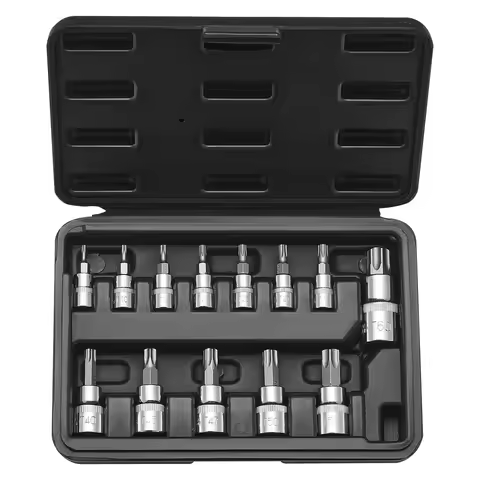 SucceBuy Torx Bit Socket Set 13-Piece Star T8 - T60 Set S2 Alloy Steel and Cr-V Steel with Enhanced 