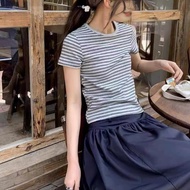 short sleeve t-shirt with horizontal stripes, slim form, Korean style RS01