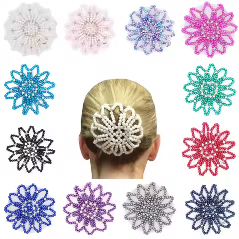 1 PC or 2PC Hand Made Crochet Pearl Elastic Hair Nets Ballet Dancing Snood Net Hair Bands Bun Covers