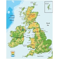 United Kingdom Ireland Scotland Topographical City Atlantic Ocean Map Cool Huge Large Giant Poster A