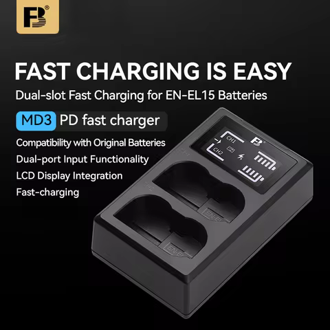 FB Fast Charger for Nikon EN-EL15 Batteries Z5 Z6 Z7 D7000 D7500 D750 Camera Battery Dual Slot 0.6H 