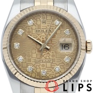 二手勞力士 Datejust 36 男士腕錶，五珠鏈，10 鑽，電腦顯示錶盤，型號 116233G(V)，附帶保固卡，18K 黃金/不銹鋼顏色，香檳色錶盤，2009 年產，成色極佳。