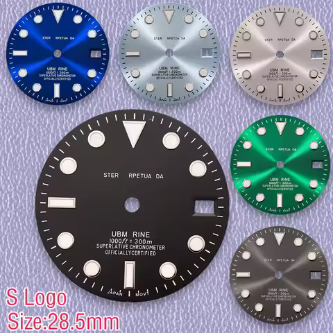 sell well New 28.5mm S Logo NH35 SUB Silvery Dial Fit NH36/4R/7S Movement C3 Green Luminous Watch Mo