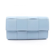 [二手] Bottega BOTTEGA VENETA雙折長皮夾 Cassette Maxi Intrecciato 淺藍色皮革 Cassette Maxi Intrecciato 雙折長皮夾