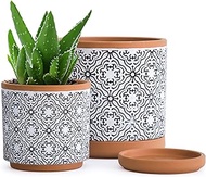 Set of 2 Terracotta Pots, Vintage Design Planter Pot, 4.5 Inch and 6.4 Inch, Pot with Drainage Hole