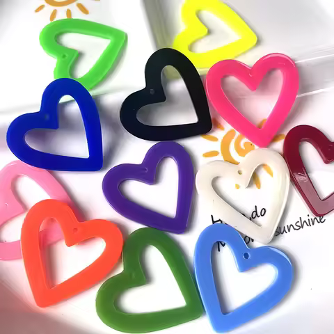 10pcs 36x37mm Colorful Hollow Love Heart Charms Lots Sweet Acrylic Pendant For Earring Keychain Diy 