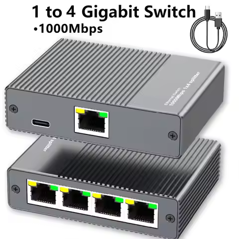 Gigabit Ethernet Switch 1 to 4 RJ45 Splitter, 1000Mbps 4 Port LAN Network Adapter Internet Hub