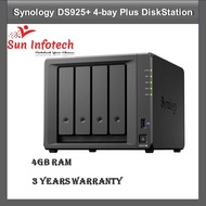 DS925+ (4GB) 4-Bay NAS - Local 3-years Warranty (NO HDD)-3 year warranty