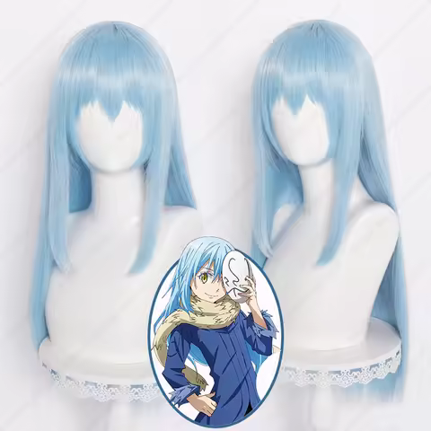 Anime Rimuru Tempest Cosplay Wig 70cm Long Straight Light Blue Wigs Heat Resistant Synthetic Hair
