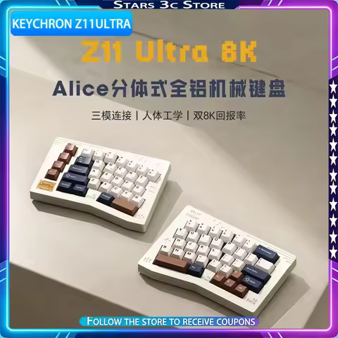 Keychron Z11 Ultra Split Mechanical Keyboard Wireless Tri Mode Dual 8K Aluminum Alloy Body Low Laten