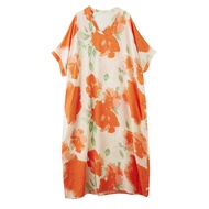 XITAO Print Flower V-neck Dress Casual Loose Fitting A-line Half Sleeve Vintage Comfortable Sweet Su