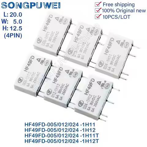 10PCS HF49FD Relays 5V 12V 24V DC HF49FD-005-1H11 HF49FD-012-1H11T HF49FD-024-1H12T F49FD-005 012 02