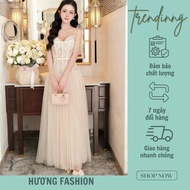 Huong Fashion long pleated lace dress