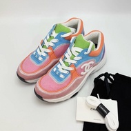 CHANEL馬卡龍色系拼皮運動鞋38.5碼 全新閒置配件塵袋 替換鞋帶
