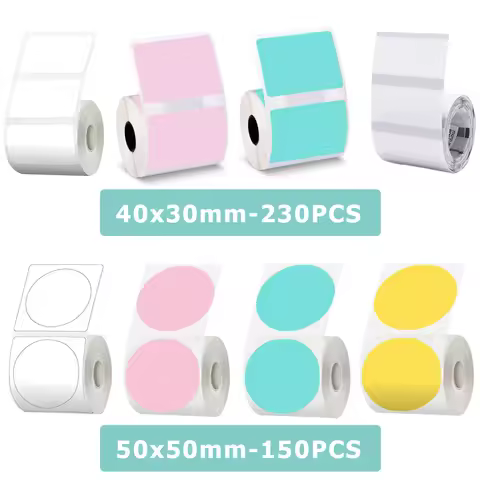 1Roll Compatible M110 M220 M200 Self-Adhesive Round/Square Thermal Paper, E210 P50 Detong P1 Munbyn 
