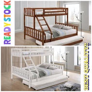katil 2 tingkat gabung single queen size bed DOUBLE DECKER THICK BASE QUEEN SINGLE BUNK WOODEN BEDFRAME TRUNDLE BED