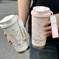 500ml Flower Thermos Bottle Thermal Mug Stainless Steel Insulated Coffee Tumbler with Handle Vacuum 