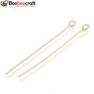 200 pc Brass Eye Pin Real 18K Gold Plated 40x0.7mm Hole: 1.5mm