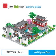 NEW LEGO Chinese Architecture Micro Model Suzhou Gardens DIY Diamond Building Blocks with Light Decorative MOC Toys for Kids Adults Gift