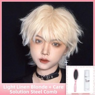 alice garden | Short Mens J-Pop Idol Style Full Wig with Natural Volume and Golden Color