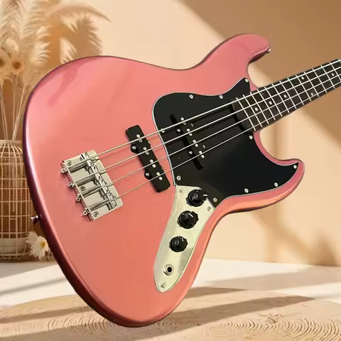 Pink Bass Alder Wood Body 4-String Free Delivery Fixed Bridge Electric Guitar