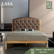 LASA Queen Size Bed Solid Wooden Fabric Queen Bed Frame Queen Size Bed Frame Katil Kayu Queen (BE WOOD)