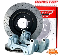 จานเบรค RUNSTOP TOYOTA REVO 2,4WD (ยกสูง) (ใช้สกูรM14) ปี 15-18 คู่หน้า (จานขยาย เจาะรู เซาะร่อง จาน Oversize) ขนาด 350 mm ล้อ 18 นิ้ว