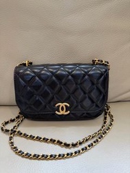 Chanel香奈兒 WOC鏈條包 黑金羊皮 芯片款 底18cm