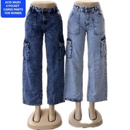 Seluar Six Pocket 6 Pocket Cargo Palazzo Acid Wash Untuk Perempuan Size 26-36 High Quality With Read