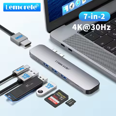 Lemorele 7-in-2 USB HUB Type-C to 4K30Hz HDMI USB3.0 PD 100W for MacBook Laptop Accessories Docking 