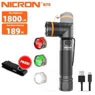 NICRON B70 Magnet 90° Twist Rechargeable Flashlight Handfree 1800lumen Waterproof Flashlight
