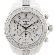 二手 CHANEL J12 手錶，後鑲鑽機芯 2894-2 H1007，陶瓷和鑽石自動計時表，白色錶盤，J12，男士款。